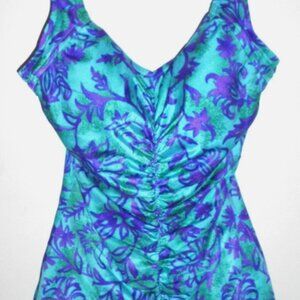 Retro Floral One‑Piece Swimsuit 32 Bust Wide Strap Built‑In Bra Resort Swimwear